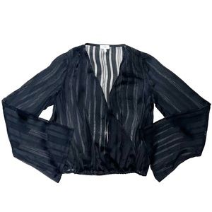🦋TOBI Black Sheer Striped Crossover Bell Sleeve Top XS